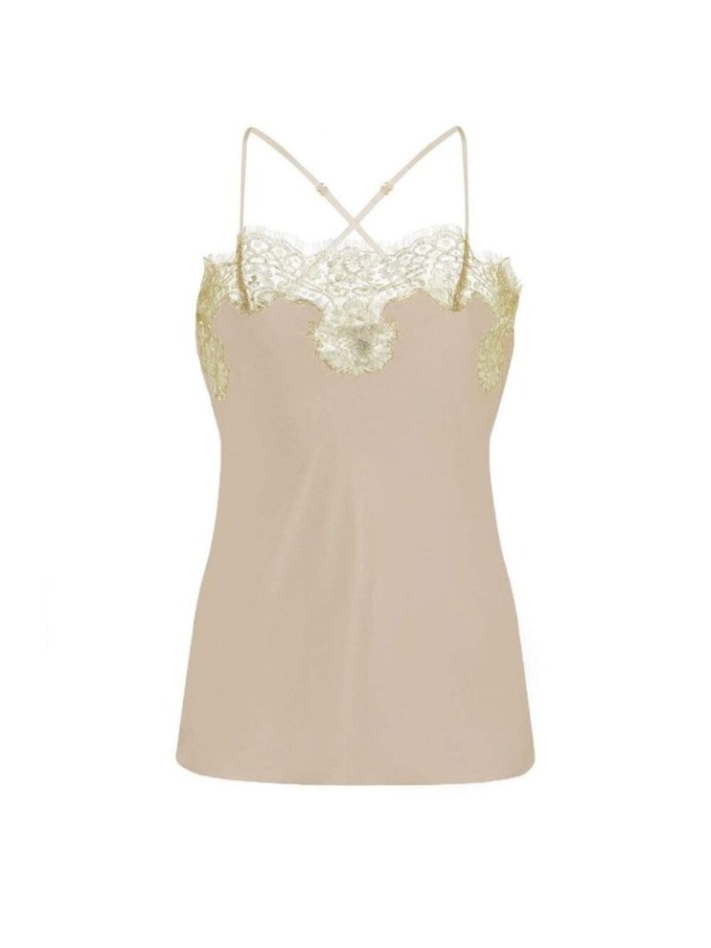 Gild & Pearl London 100% Silk Gold Lace-Trim Cami Tank Top